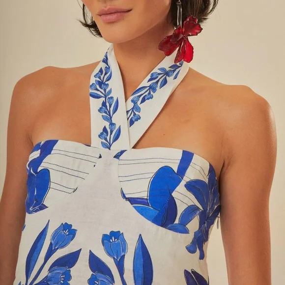 off white blue yard sleeveless maxi dress White And Blue Printed Maxi Dress With Cut Outs main image 0